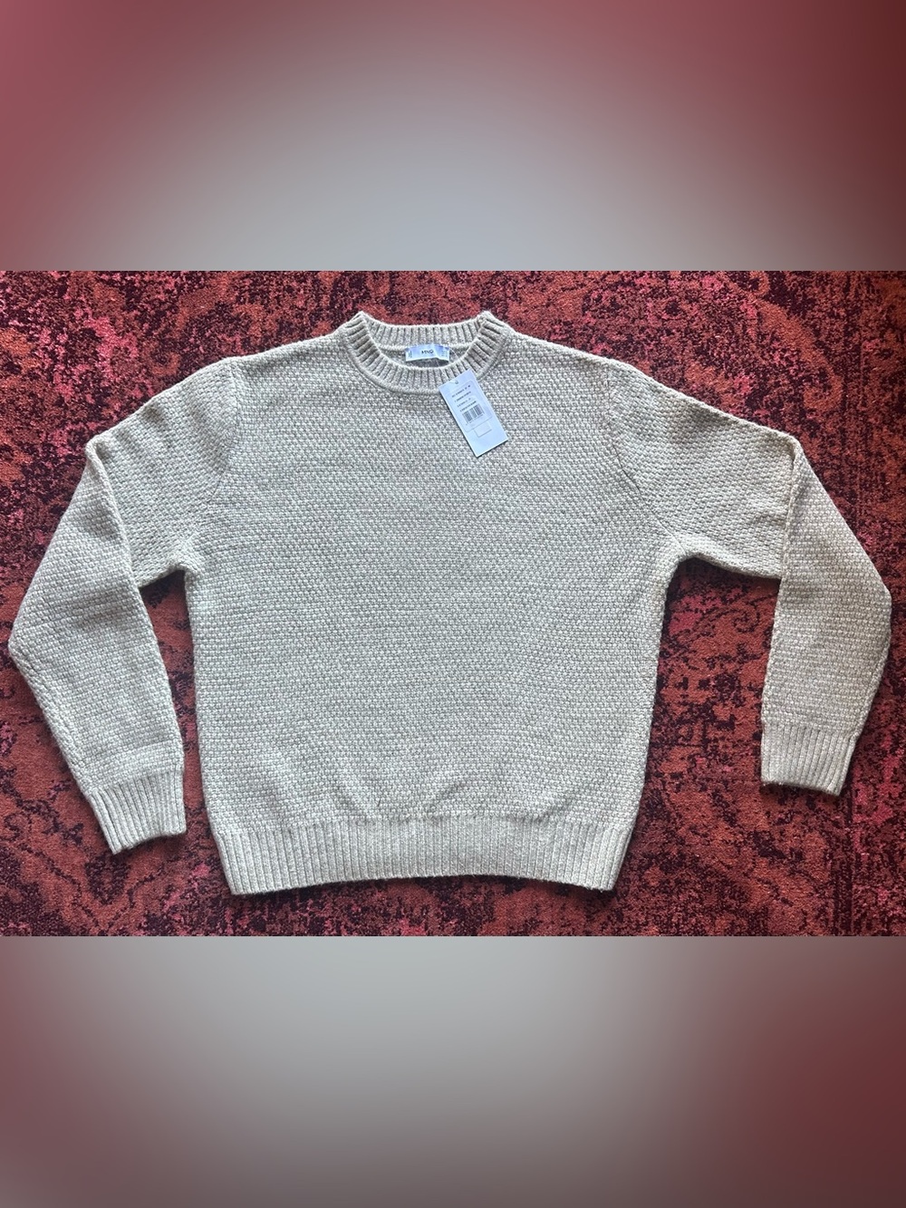 Mango Cream Seed-Stitch Crewneck Sweater